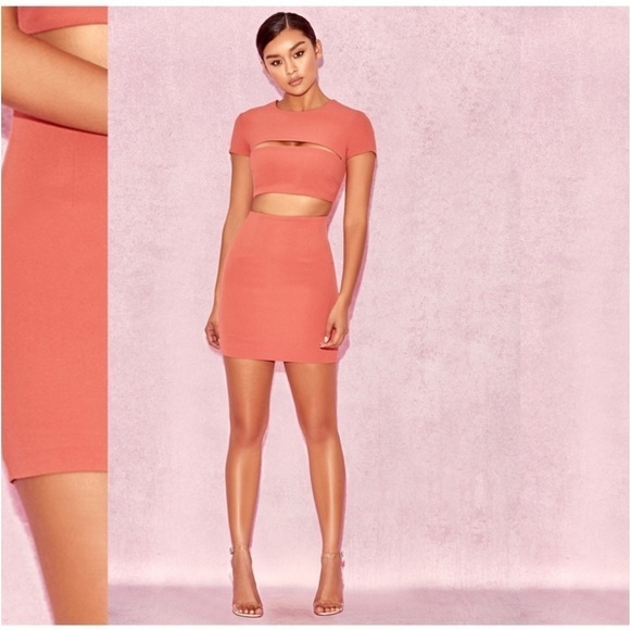 NWT House of CB Salmon Coral Cutout Short Sleeve Bodycon Mini Dress Size M - Picture 11 of 15